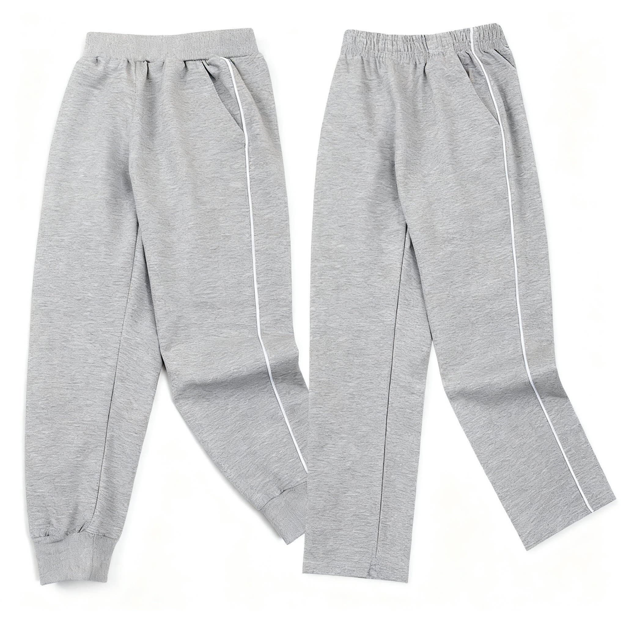 男女儿童白细条浅灰色运动裤白边初高中生小学生春夏直筒校服裤子