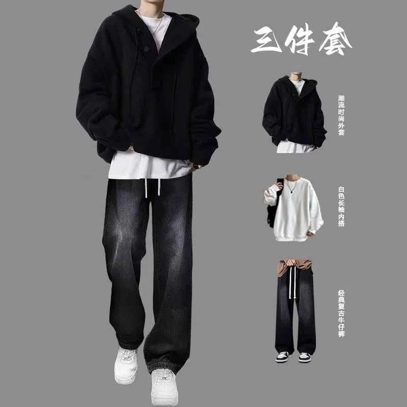 高街纯色连帽针织衫秋冬男款毛衣