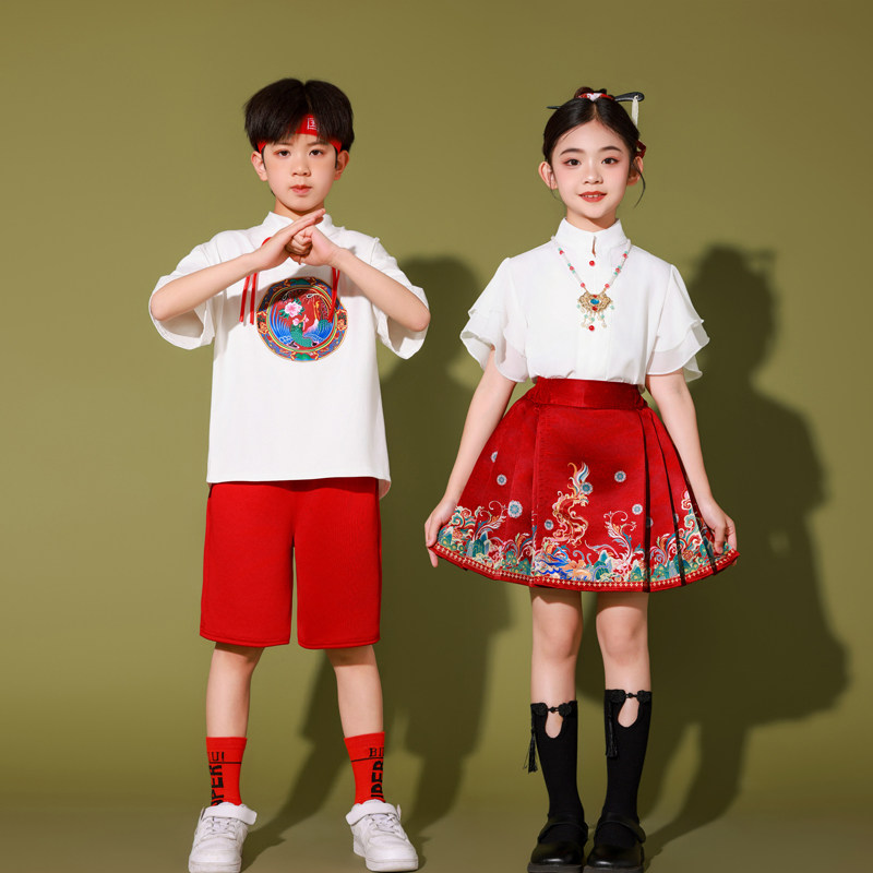 中国风六一儿童节演出服啦啦队汉服合唱班服幼儿园马面裙表演服潮