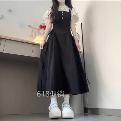 学院风洋装子女夏季衬衫抱婴袋裙小个子两件式套装收腰显瘦A字长