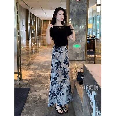 超仙气碎花半身裙子套装女夏季超火减龄大方得体御姐两件式洋装