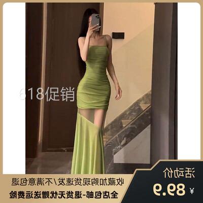 纯欲气质网纱拼接吊带洋装女夏季新款收腰显瘦包臀鱼尾长裙