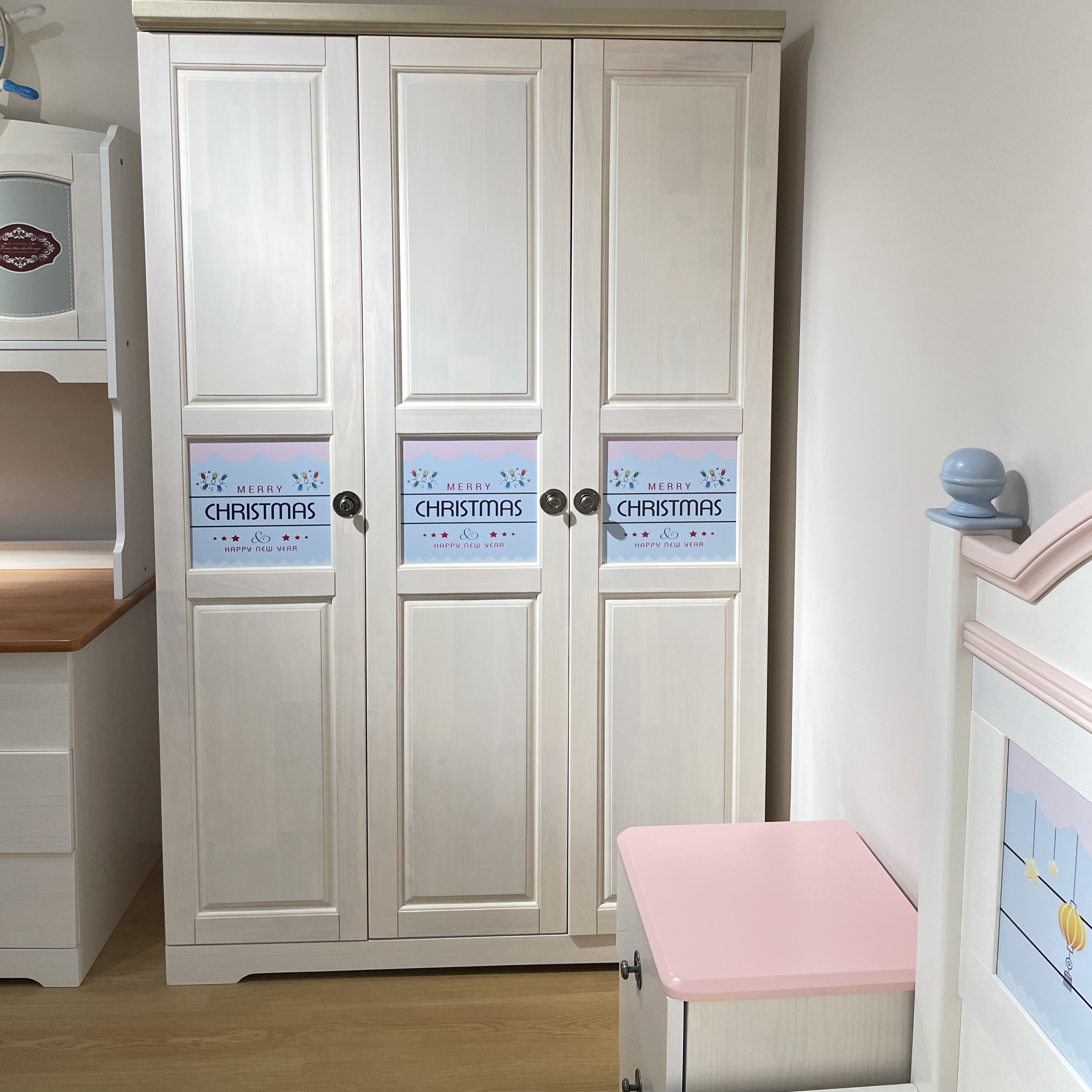 开心特麦 AB815水洗白樱桃木儿童衣柜三门两门