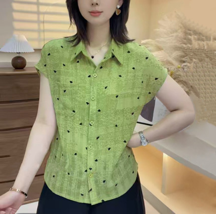 开衫夏季新款短袖衬衫女时尚洋气小爱心装饰款百搭显瘦气质衬衣