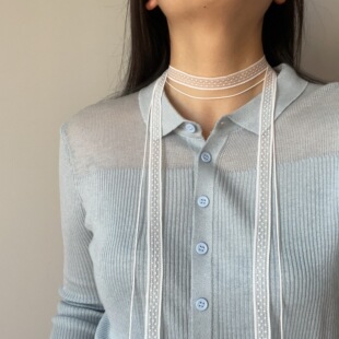 超仙气甜美白色蕾丝长款飘带颈带项圈少女叠带气质百搭项链choker