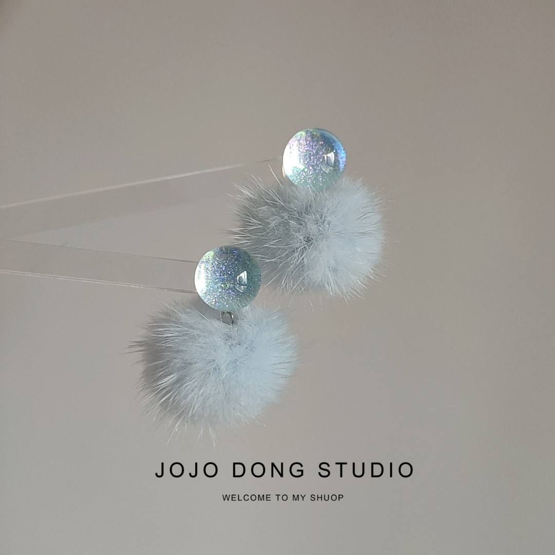 毛球银针耳环秋冬耳夹