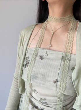 超仙气绿色铃兰花朵蕾丝长款绑带项圈颈带项链少女清新气质choker