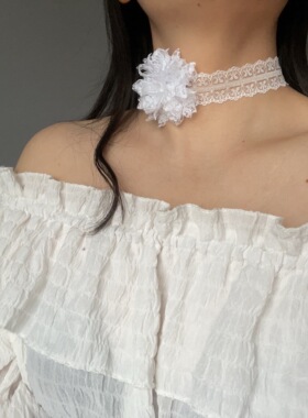 不褪色春夏季白色蕾丝花朵choker项链女纯欲气质颈链配饰锁骨链