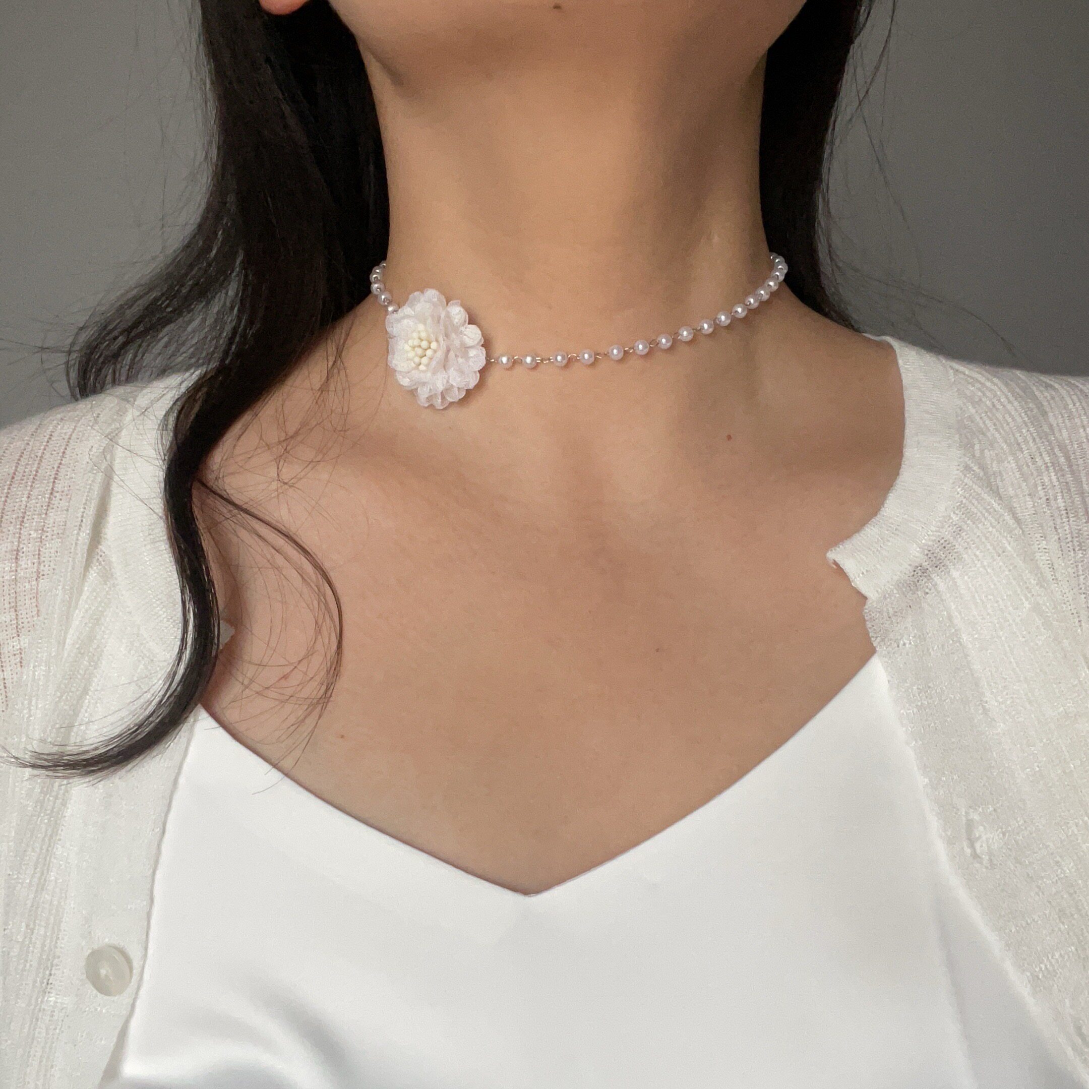 串珠仙气甜美温柔珍珠链条花朵锁骨链choker少女气质百搭短款颈链