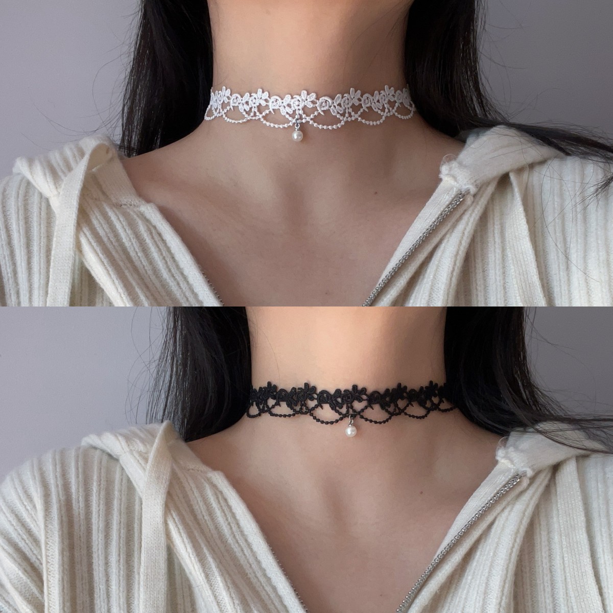 白色蕾丝珍珠choker超仙少女脖子项圈短款饰品颈带气质锁骨链颈链