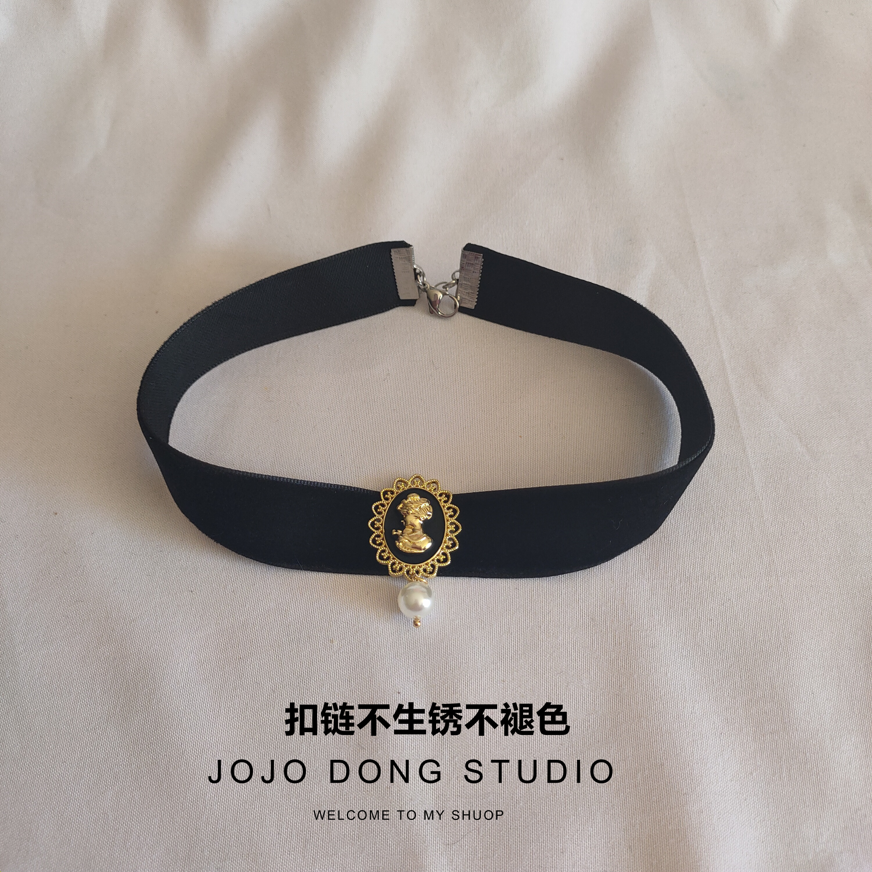 暗黑丝绒choker项圈女珍珠项链