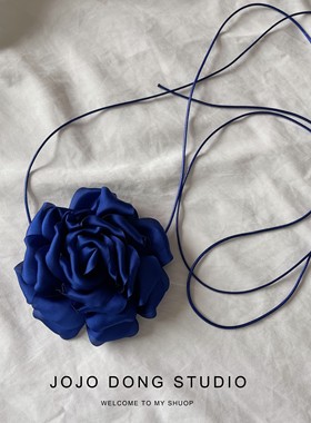克莱因蓝choker花朵绝美晚宴风配饰锁骨链穿搭项链系带女长链颈饰