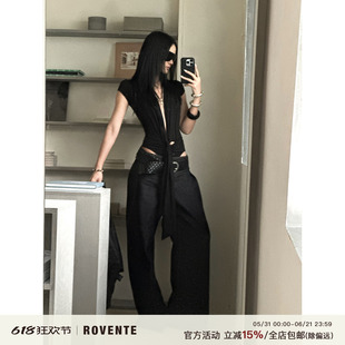 rovente 出镜裤王藏蓝色低腰宽松牛仔裤女夏季直筒阔腿裤休闲长裤