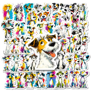 56张新款个性潦草小狗涂鸦贴纸彩色卡通图案不重复创意贴画