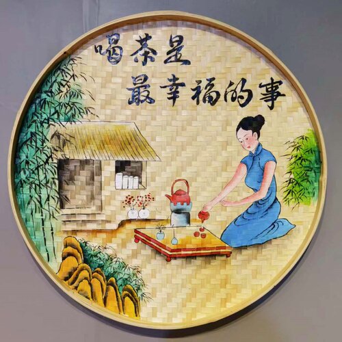 制茶手绘簸箕画天然茶香雅致挂件