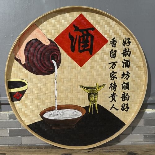 新款网红手绘餐饮氛围装饰簸箕画