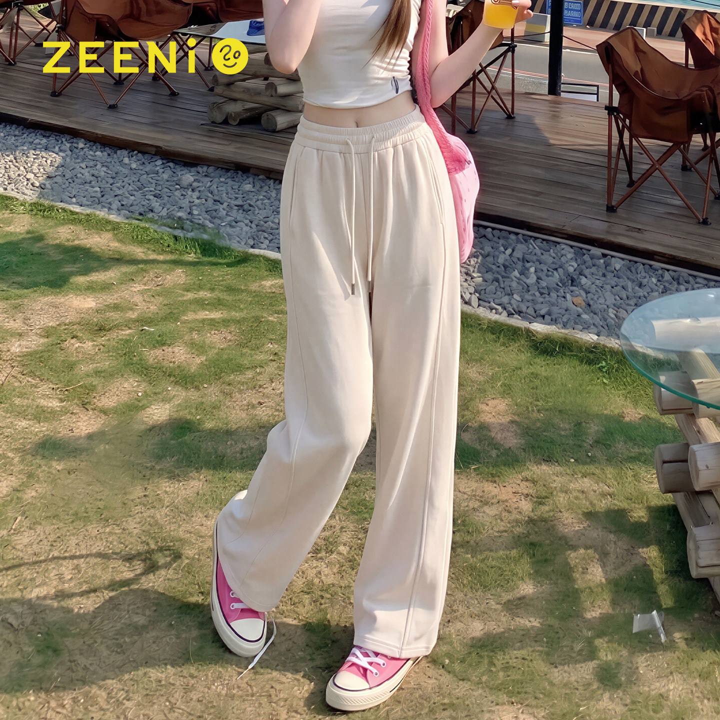 ZEENi积泥 慵懒风高腰阔腿裤女秋冬季新款宽松高腰垂感直筒休闲裤