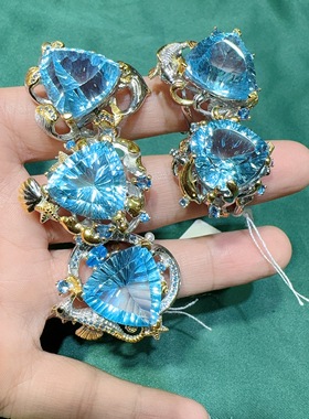 天然水晶托帕石戒指925银镶嵌体颜色好活口意大利工艺女款大颗粒