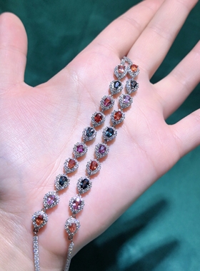 天然水晶宝石尖晶石手链，s925银镶嵌