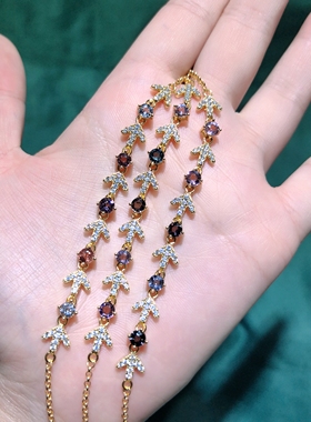 天然水晶宝石尖晶石手链，s925银镶嵌