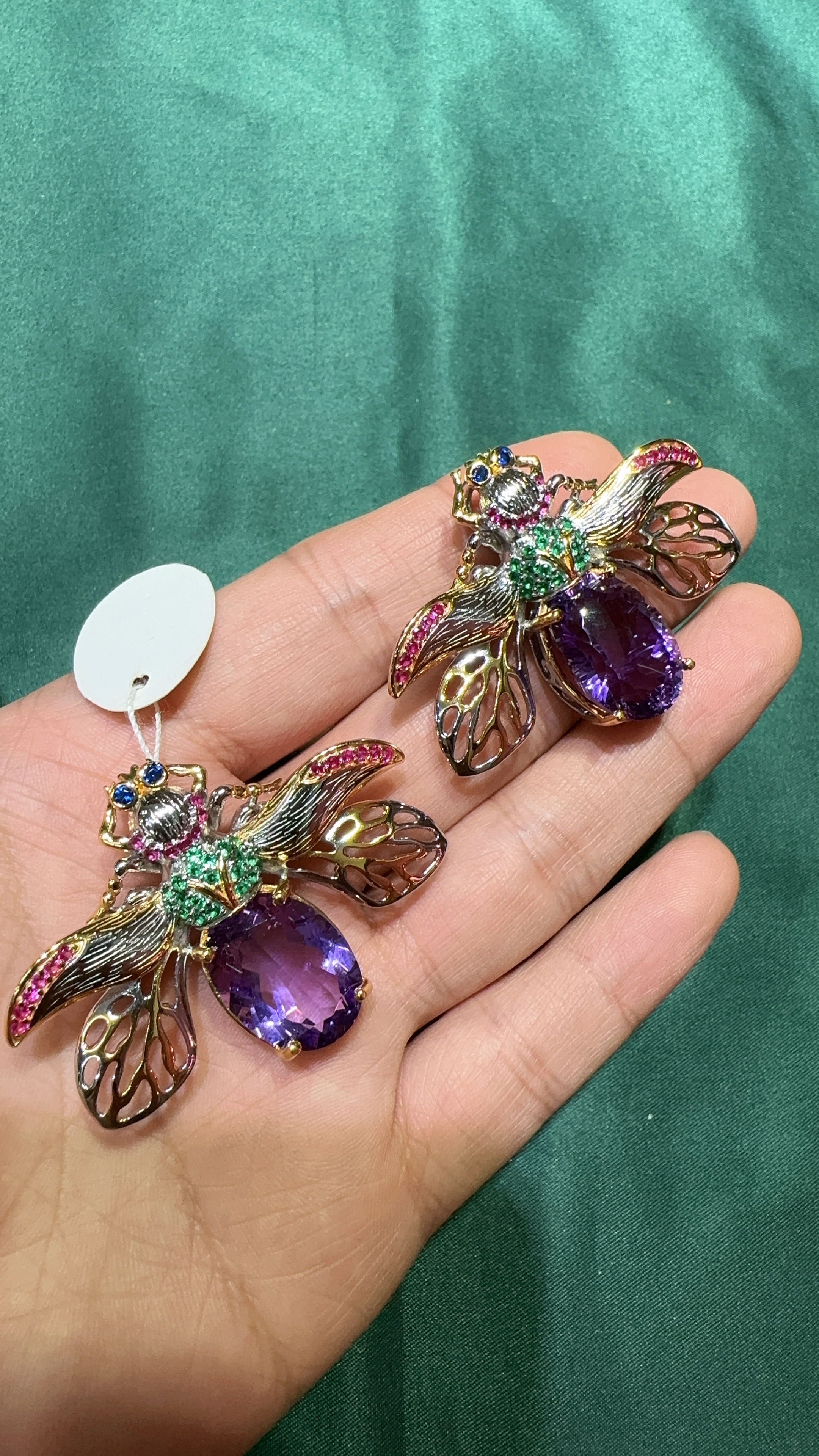 天然水晶紫水晶蜜蜂胸针吊坠两用款意大利工艺925纯银镶嵌