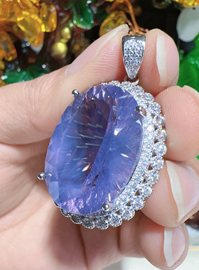 天然水晶紫水晶吊坠925银镶嵌体颜色好意大利工艺女款项链