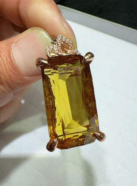 天然蜜糖色黄水晶吊坠简单小众设计感s925纯银精镶精致女款大颗粒