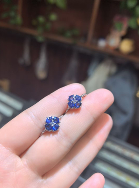 天然蓝宝石戒指s925银镶嵌活口女款简单