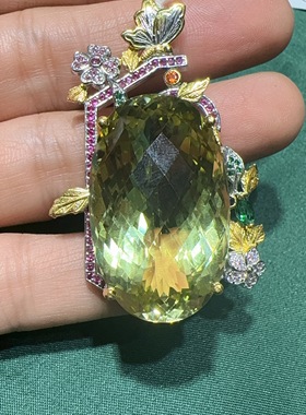 天然水晶黄水晶吊坠925银镶嵌体颜色好意大利工艺女款柠檬黄