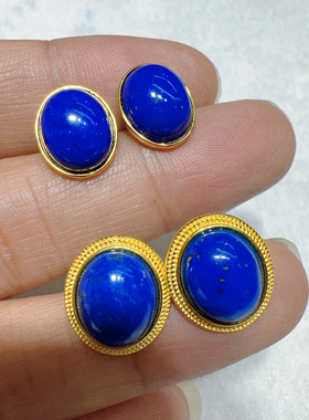 天然青金石耳钉女法式烧蓝高级感轻奢耳饰耳环925银电镀18k金