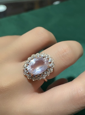 天然水晶冰种芙蓉石戒指粉水晶戒指s925银镀玫瑰金镶嵌活口女款