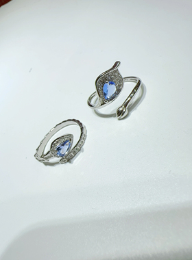 天然水晶彩宝坦桑石戒指活口女款s925纯银镶嵌水滴百合蛇戒
