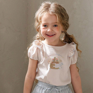 南大门童装 小童可爱兔子飞飞短袖 T恤 FLO韩国代购 女童551 2026夏款