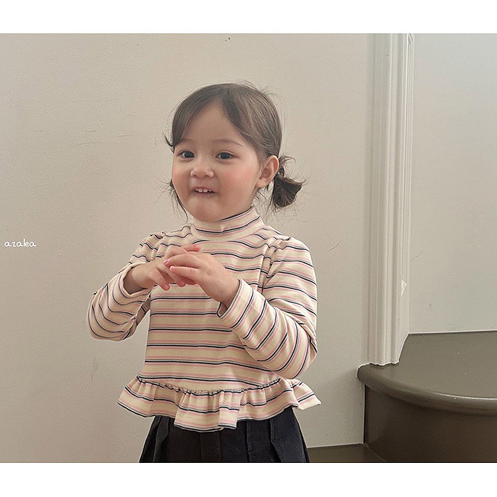 儿童条纹花边半高领长袖T恤 韩国代购童装2025冬款女童打底衫3501