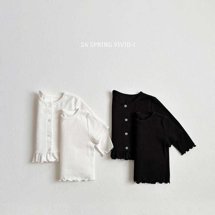 女童小童荷叶边开衫短袖两件套 VIVIDI韩国代购童装26春款儿童949