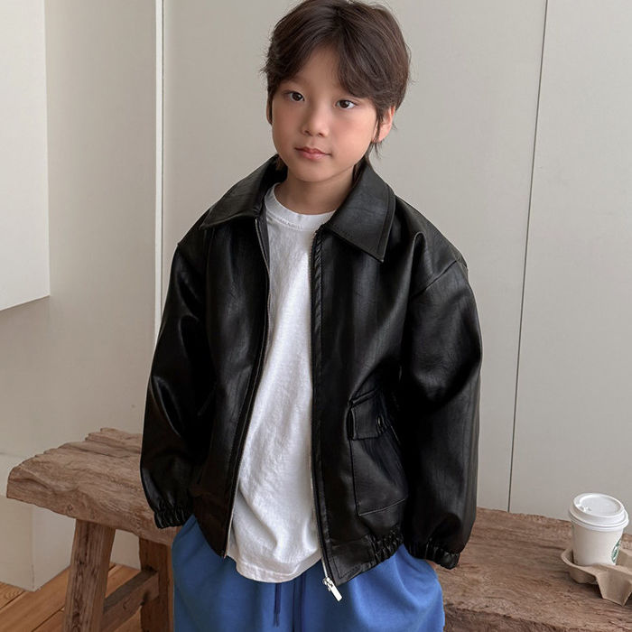 儿童洋气翻领皮夹克FROMI韩国代购进口童装26春中大男女童外套515