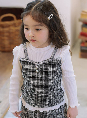 JAZZ女童小香风泡泡袖假两件T恤 韩国南大门童装代购26春儿童6801