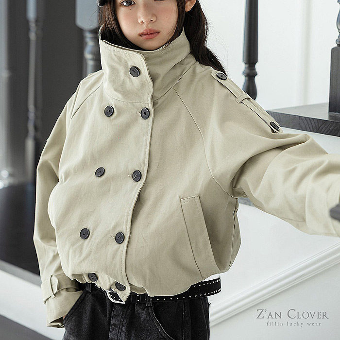 中大童女童时尚纯色立领风衣外套 ZAN韩国代购童装26秋款夹克150