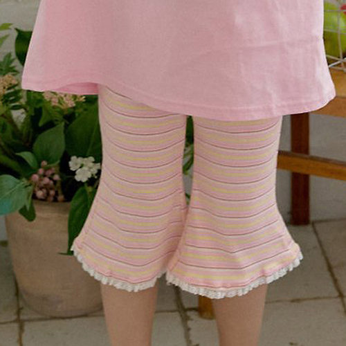 女童小童条纹蕾丝边七分喇叭裤 berry韩国童装代购26夏季儿童040