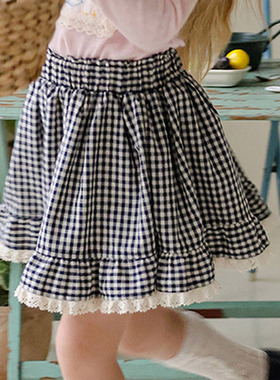 女童蕾丝菲边格子短裙 FLO韩国南大门童装代购26春儿童半身裙551