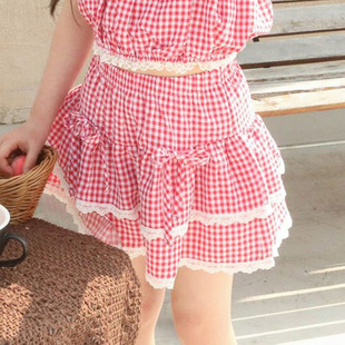 童装 26夏中大女童973 VIVIELLY韩国南大门代购 儿童格子蕾丝边裙裤