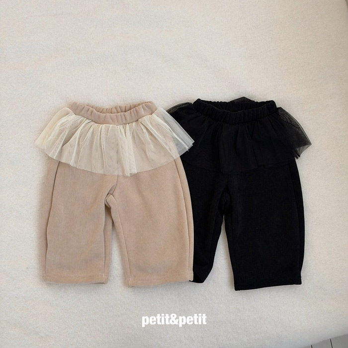女童时尚网纱荷叶边加绒直筒裤 Petit韩国代购童装26冬款儿童608