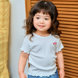 儿童纯色木耳边短袖 1st韩国代购 南大门童装 26夏小童男女童983 T恤