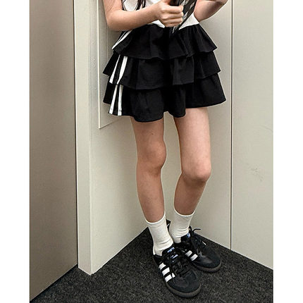 中大童女童洋气二条杠蛋糕短裙 COMMA韩国代购童装26夏半身裙605