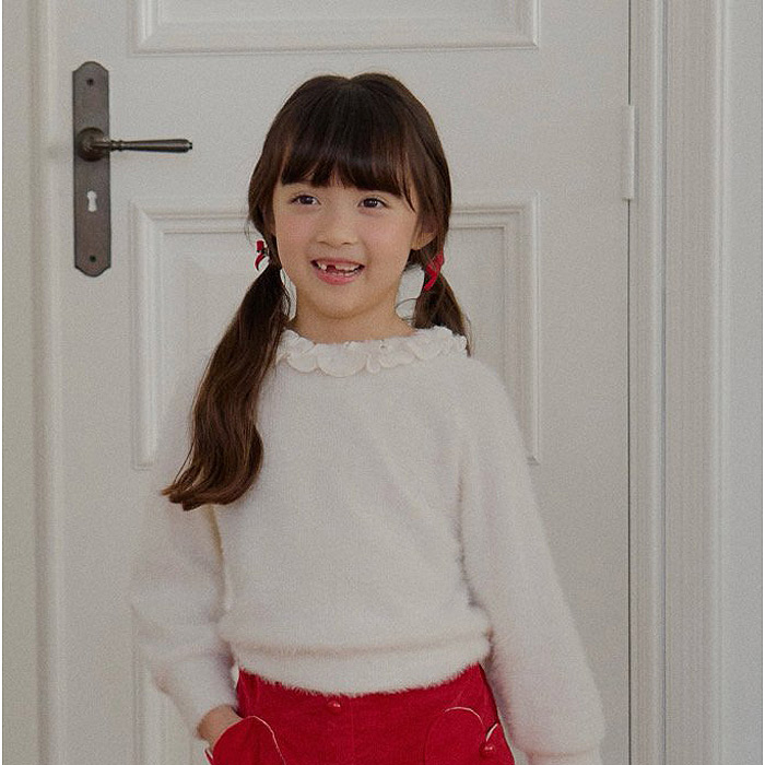 儿童毛绒花边领针织长袖T恤 LAGO韩国南大门童装2025冬款女童564