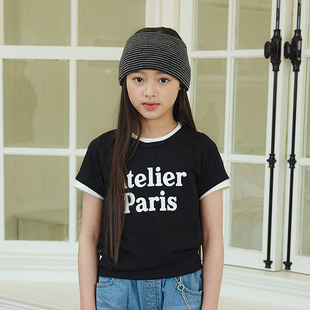 款 中大女童字母百搭拼色短袖 873 26夏季 南大门童装 T恤 SM2韩国代购