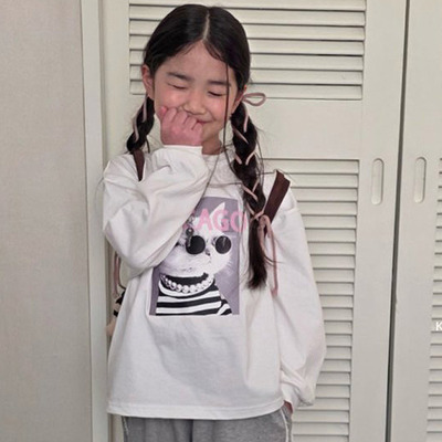 中大童女童宽松小猫长袖T恤 COMMA韩国代购进口童装26春款儿童605