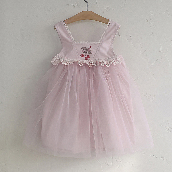 女童小童网纱樱桃公主背心裙 FLO韩国进口童装代购26春款儿童551
