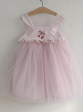 女童小童网纱樱桃公主背心裙 FLO韩国进口童装代购26春款儿童551