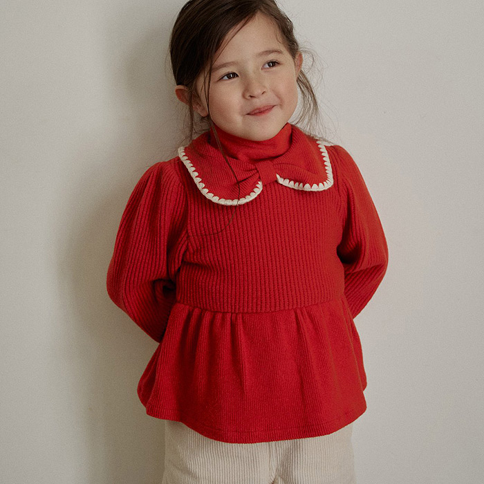 儿童蝴蝶结翻领洋气公主长袖T恤 韩国南大门童装2025冬款女童384